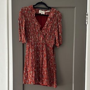ba&sh Red Paisley Wrap Mini Dress